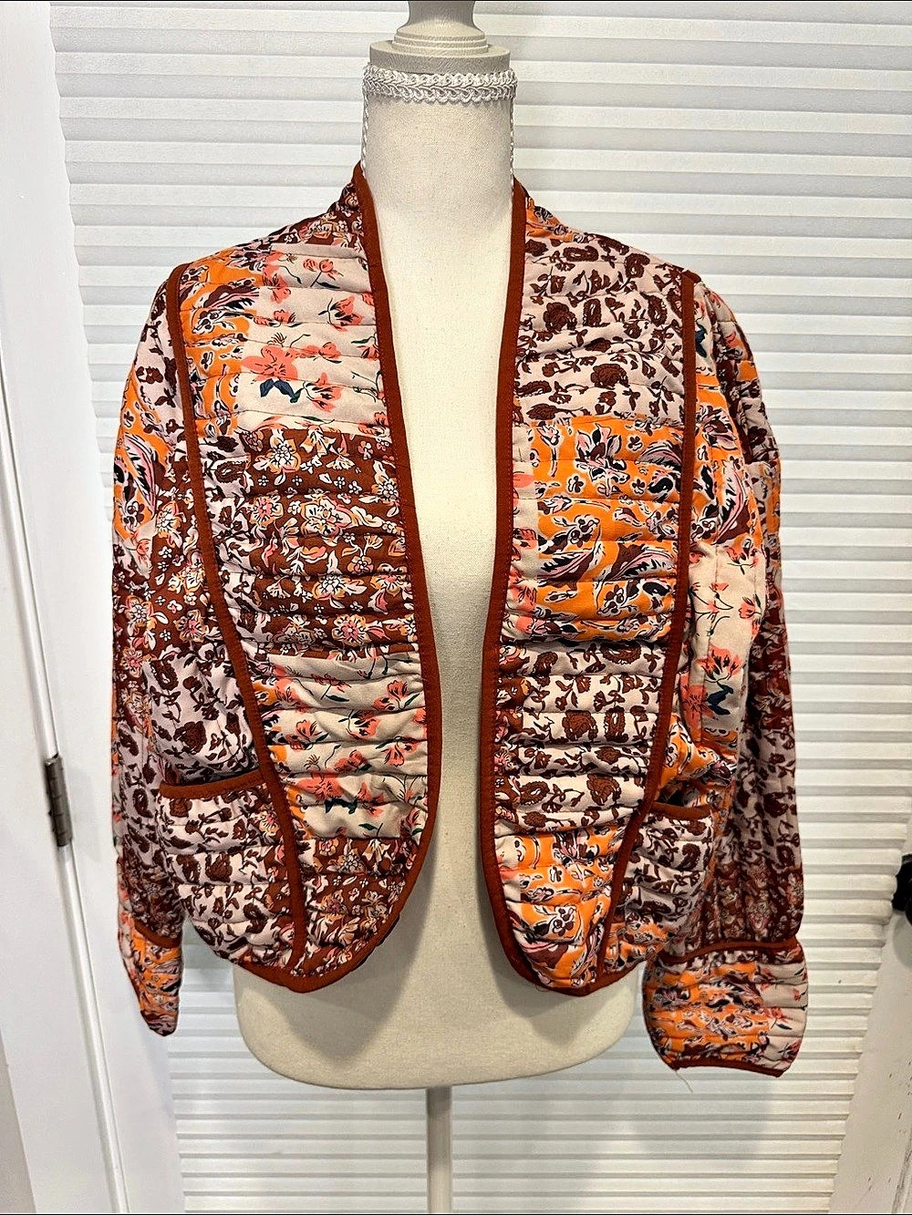 Floral Quilted Jacket in Orange & Brown